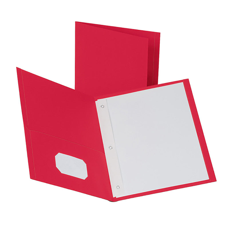 OXFORD - Twin Pocket Folders with Fasteners, Red, Box of 25