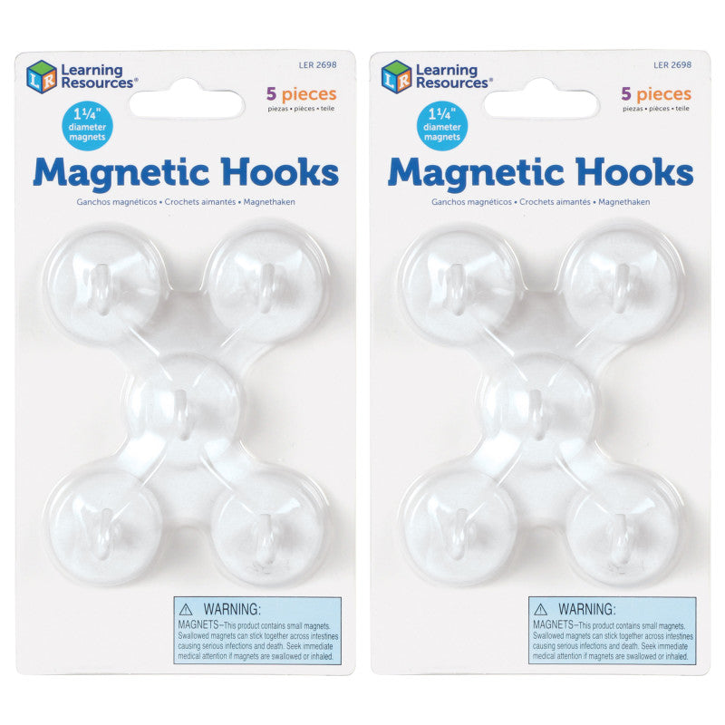 LEARNING RESOURCES - Magnetic Hooks, 1.25" Diameter, White, 5 Per Pack, 2 Packs