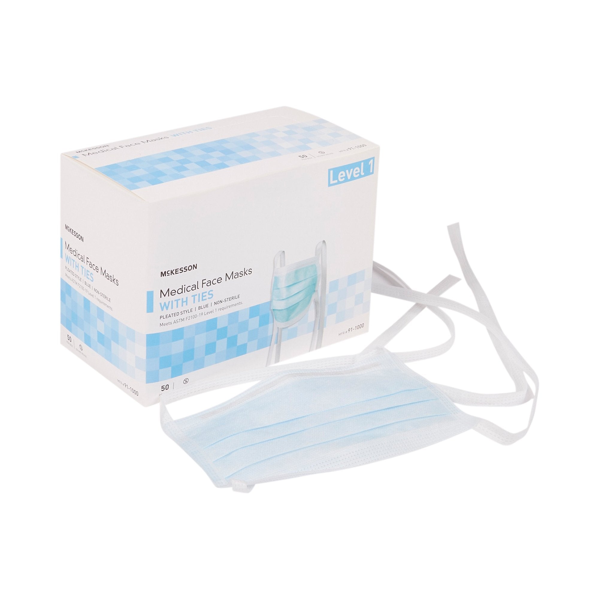 McKesson Brand - Surgical Mask McKesson ASTM Level 1 Tie Closure One Size Fits Most [300/CS] (188696_CS)