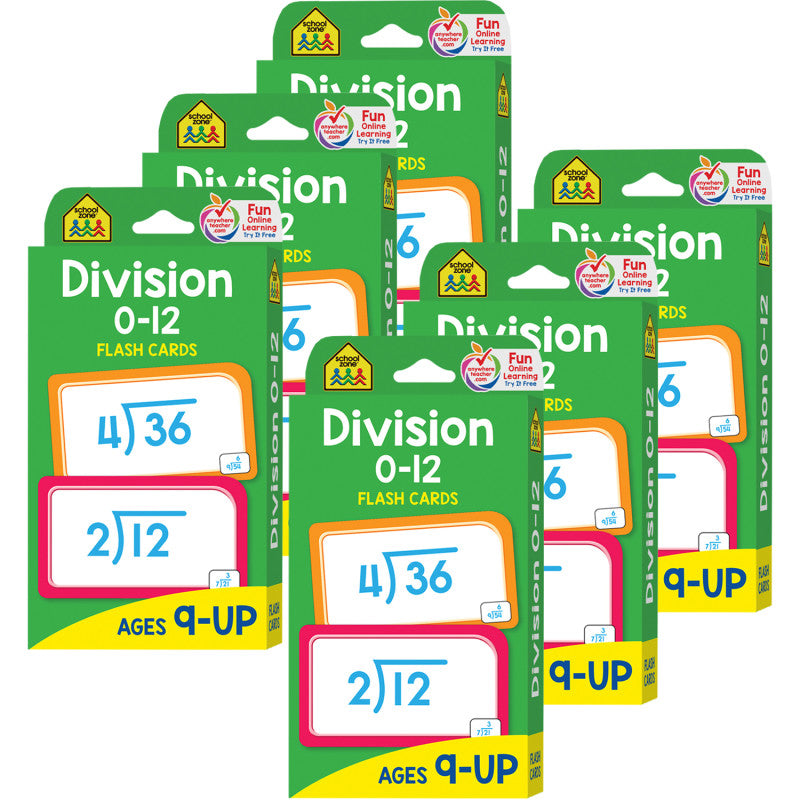 SCHOOL ZONE PUBLISHING - Division 0-12 Flash Cards, 6 Packs