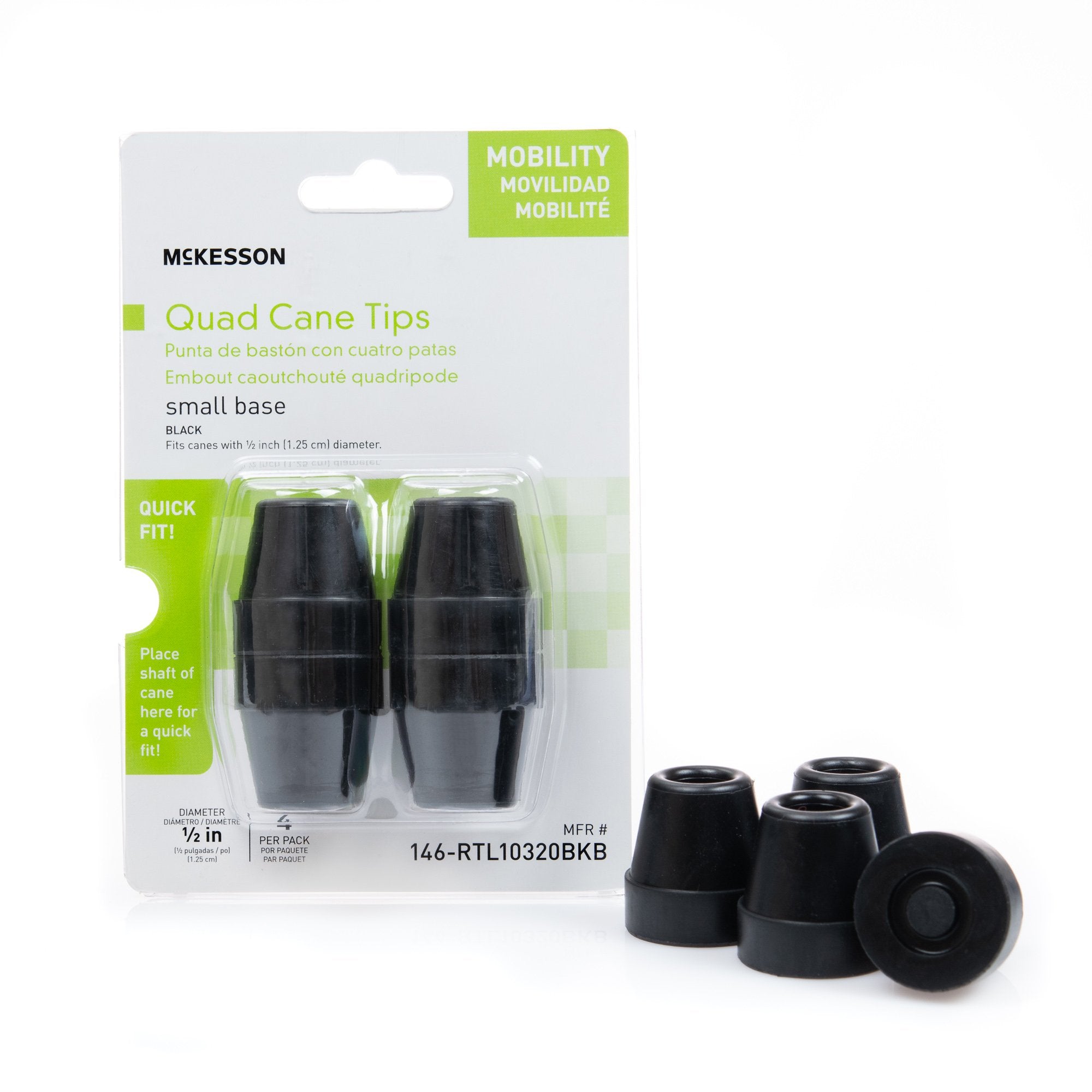 McKesson Brand - McKesson Cane Tip For Small Base Quad Cane with 1/2 Inch Diameter [4/BX]