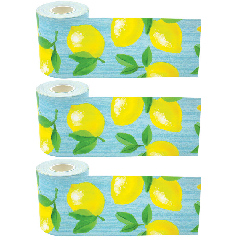 TEACHER CREATED RESOURCES - Lemon Zest Straight Rolled Border Trim, 50 Feet Per Roll, Pack of 3