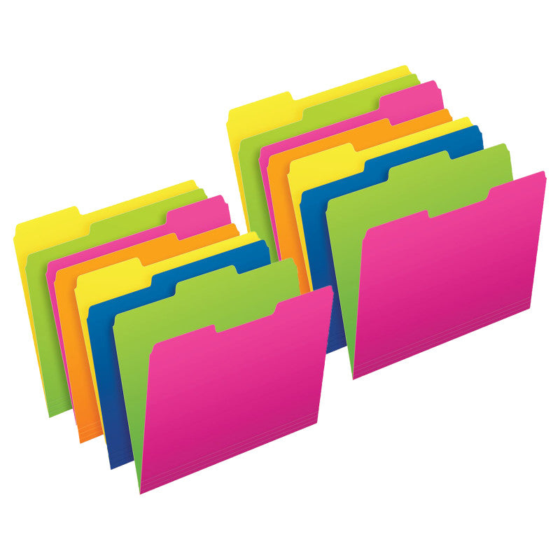 PENDAFLEX - Twisted Glow File Folders, Letter Size, Assorted Colors, 1/3 Cut, 12 Per Pack, 2 Packs