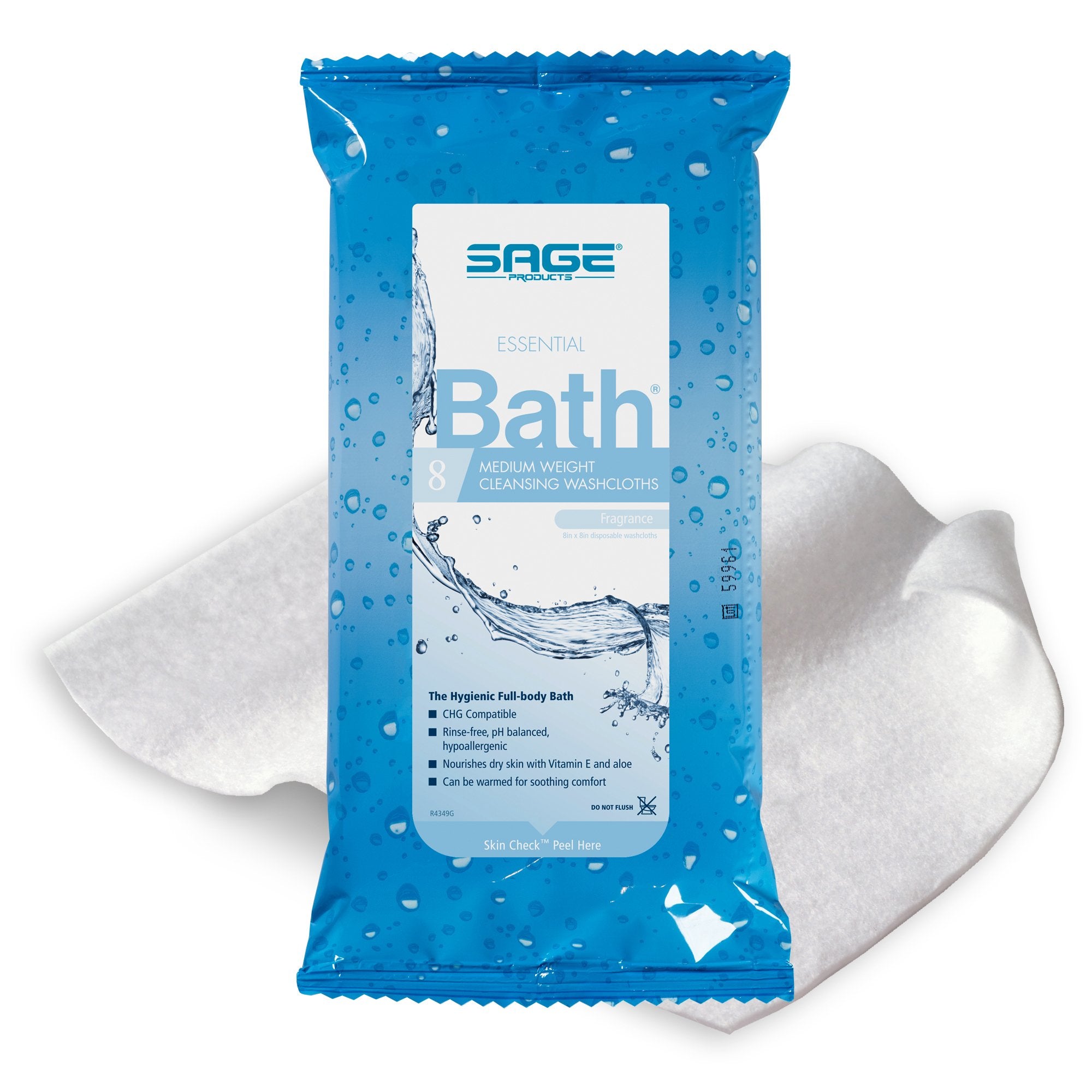 Sage Products - Rinse-Free Bath Wipe Essential Bath® Medium Weight Soft Pack Scented 8 Count [30/BX]