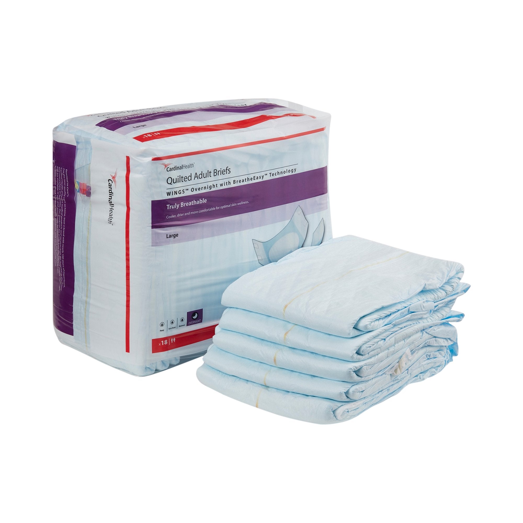 Cardinal - Unisex Adult Incontinence Brief Wings™ Overnight Quilted Large Disposable Heavy Absorbency [4/CS]