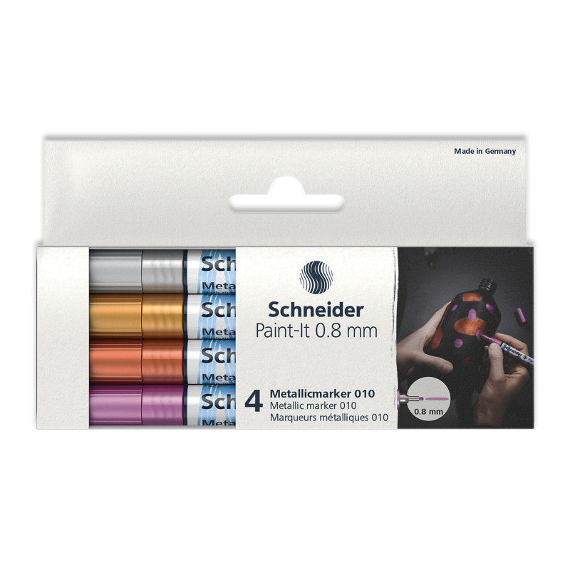 SCHNEIDER - Paint-It 010 Metallic Markers, 0.8 mm Tip, Wallet, 4 Assorted Ink Colors (Set 1)