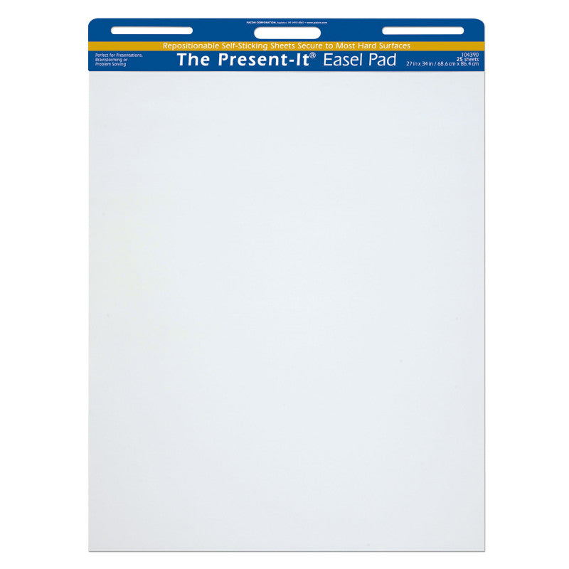 THE PRESENT-IT - Easel Pad, Self-Adhesive, White, Unruled 27" x 34", 25 Sheets