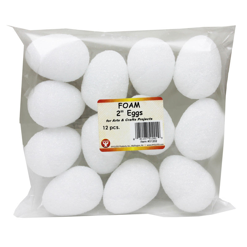 HYGLOSS - Craft Foam Eggs, 2 Inch, White, Pack of 12