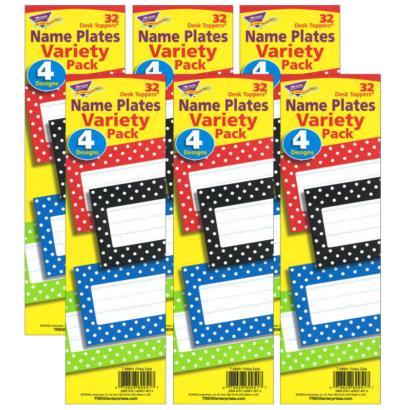 TREND - Polka Dots Desk Toppers® Name Plates Variety Pack, 32 Per Pack, 6 Packs