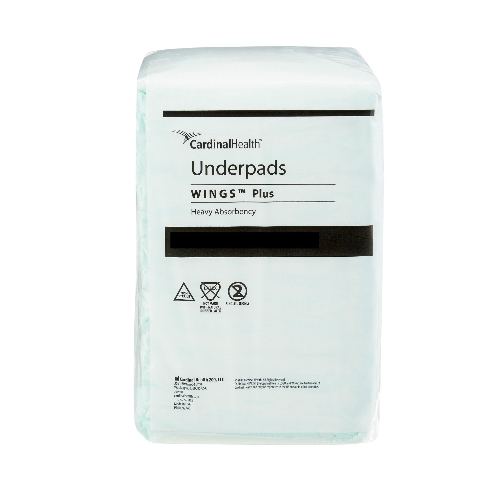 Cardinal - Disposable Underpad Wings™ Plus 36 X 36 Inch Fluff / Polymer Heavy Absorbency [48/CS]