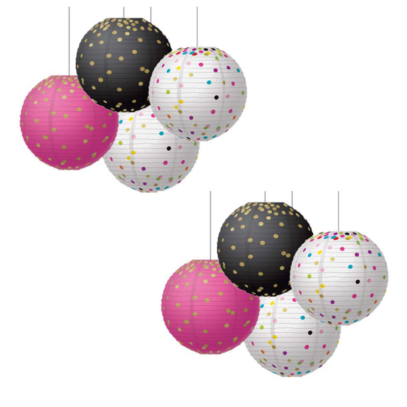 TEACHER CREATED RESOURCES - Gold Foil & Confetti 8" Hanging Paper Lanterns, 6 Per Pack, 2 Packs