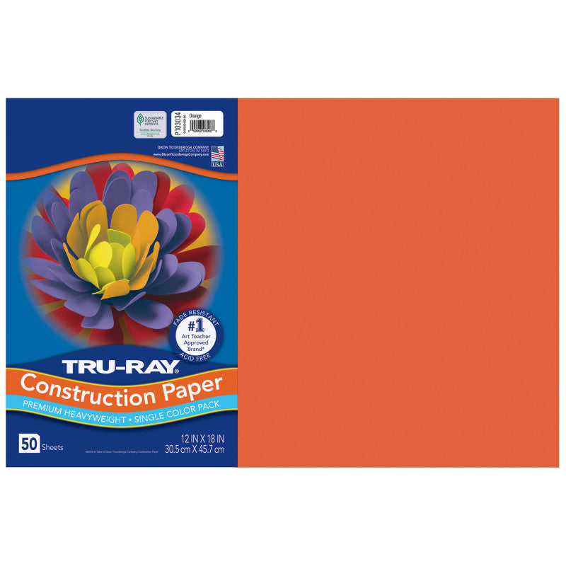 Construction Paper, Heavyweight, Orange, 12" x 18", 50 Sheets