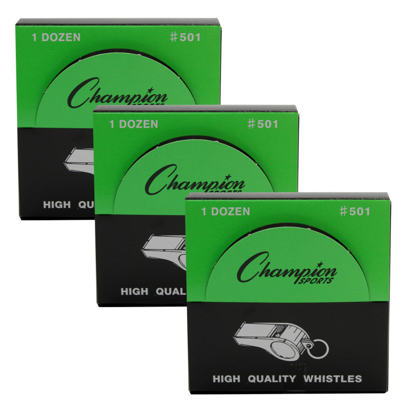 CHAMPION SPORTS - Medium Weight Metal Whistle, 12 Per Pack, 3 Packs