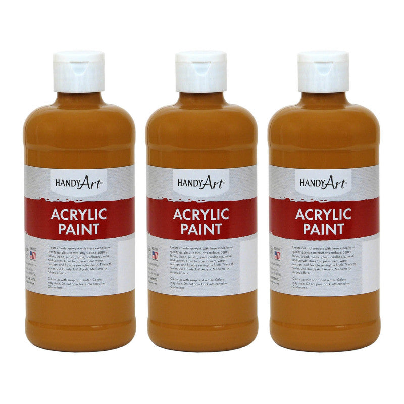 HANDY ART - Acrylic Paint 16 oz, Raw Sienna, Pack of 3