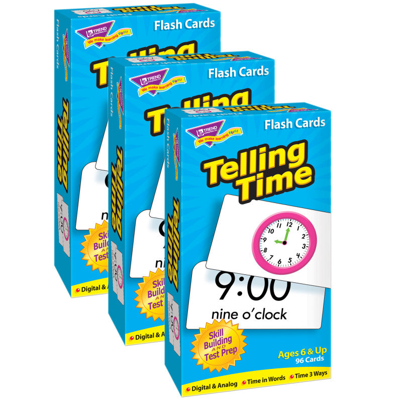 TREND - Telling Time Skill Drill Flash Cards, 3 Packs