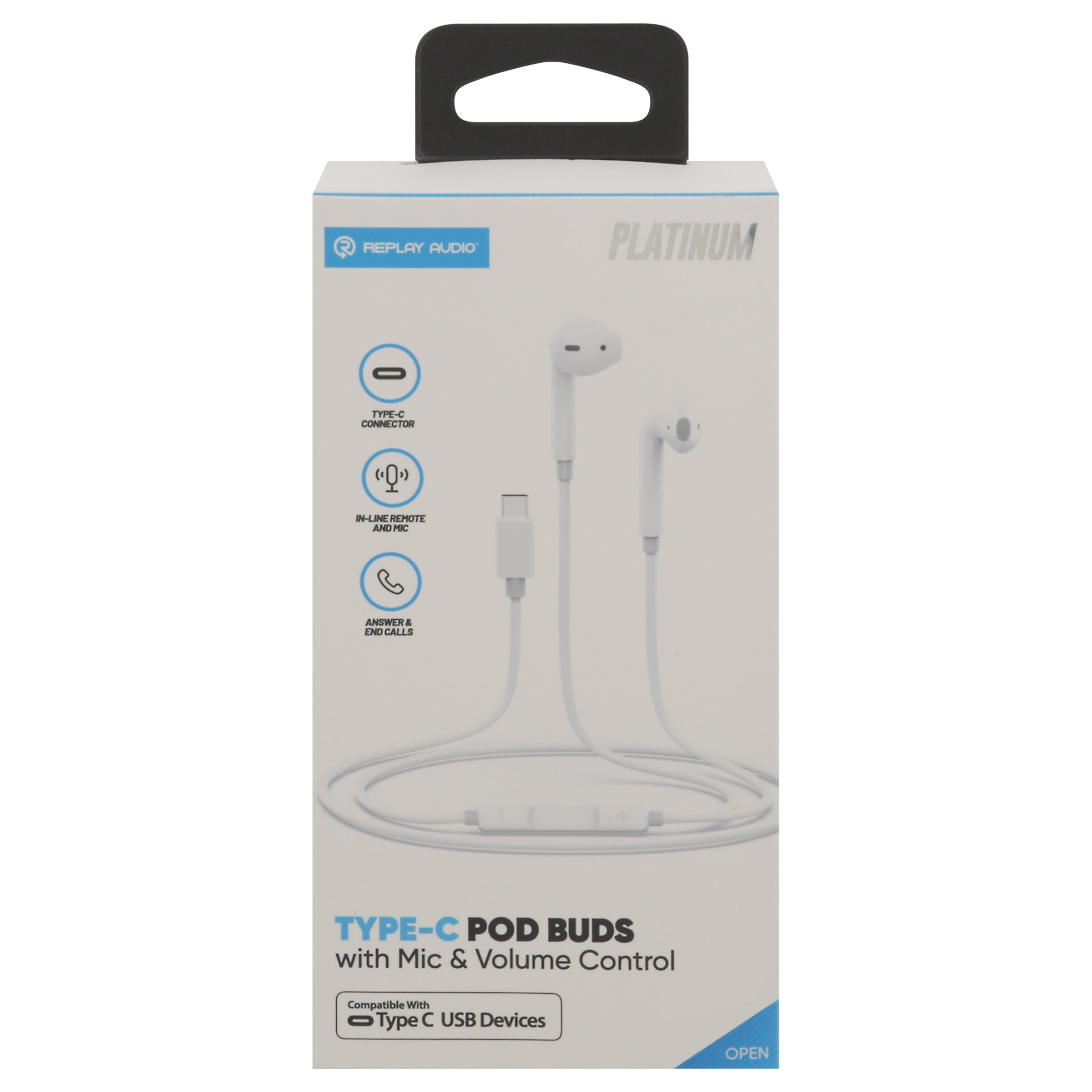 Replay Audio Platinum Type-C Pod Buds with Mic & Volume Control 1 ea - Case of 1