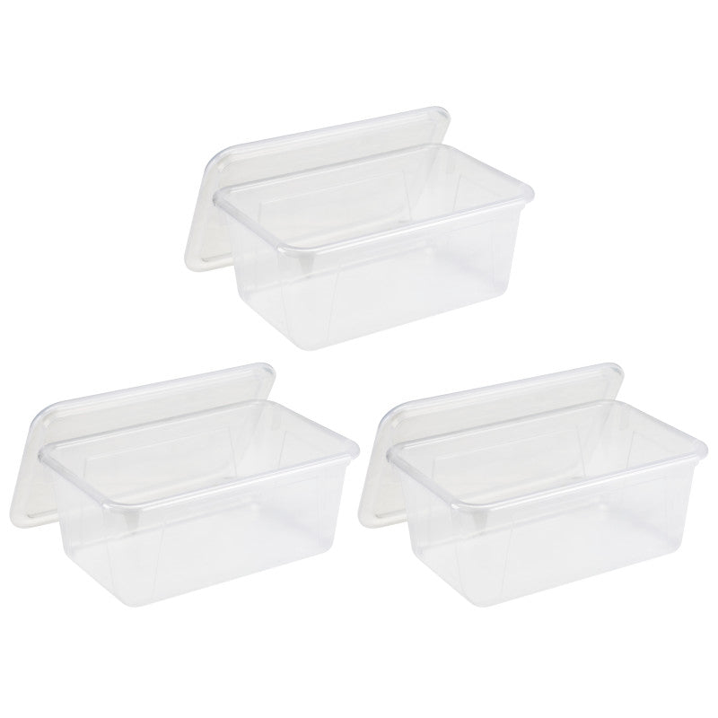 STOREX - Small Cubby Bin with Lid, Clear, Pack of 3