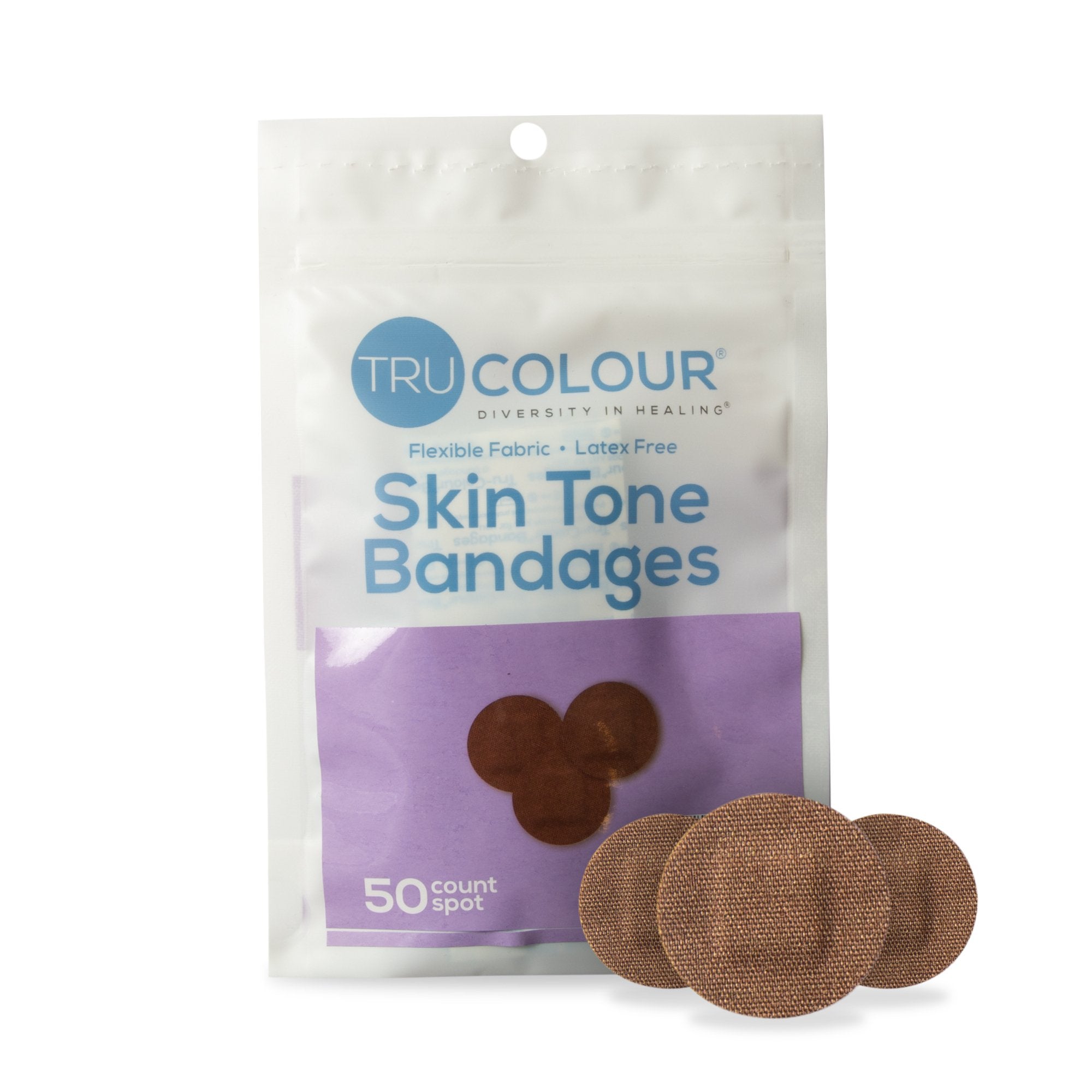 Tru-Colour Products LLC - Waterproof Adhesive Strip Tru-Colour® Fabric Spot s/b Round Dark Brown Sterile [50/PK]