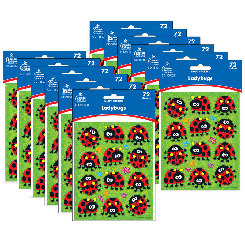 CARSON DELLOSA EDUCATION - Ladybugs Shape Stickers, 72 Per Pack, 12 Packs