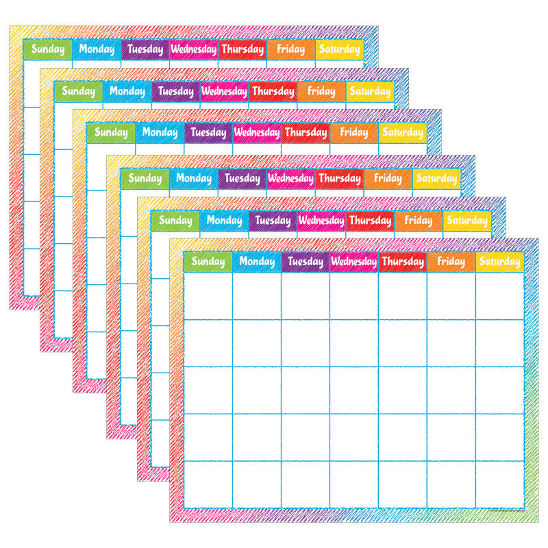 TEACHER CREATED RESOURCES - Colorful Scribble Calendar Chart, Pack of 6