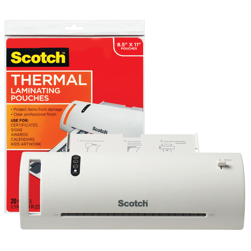 SCOTCH - Thermal Laminator Value Pack, 9" W, with 20 Letter Size Pouches