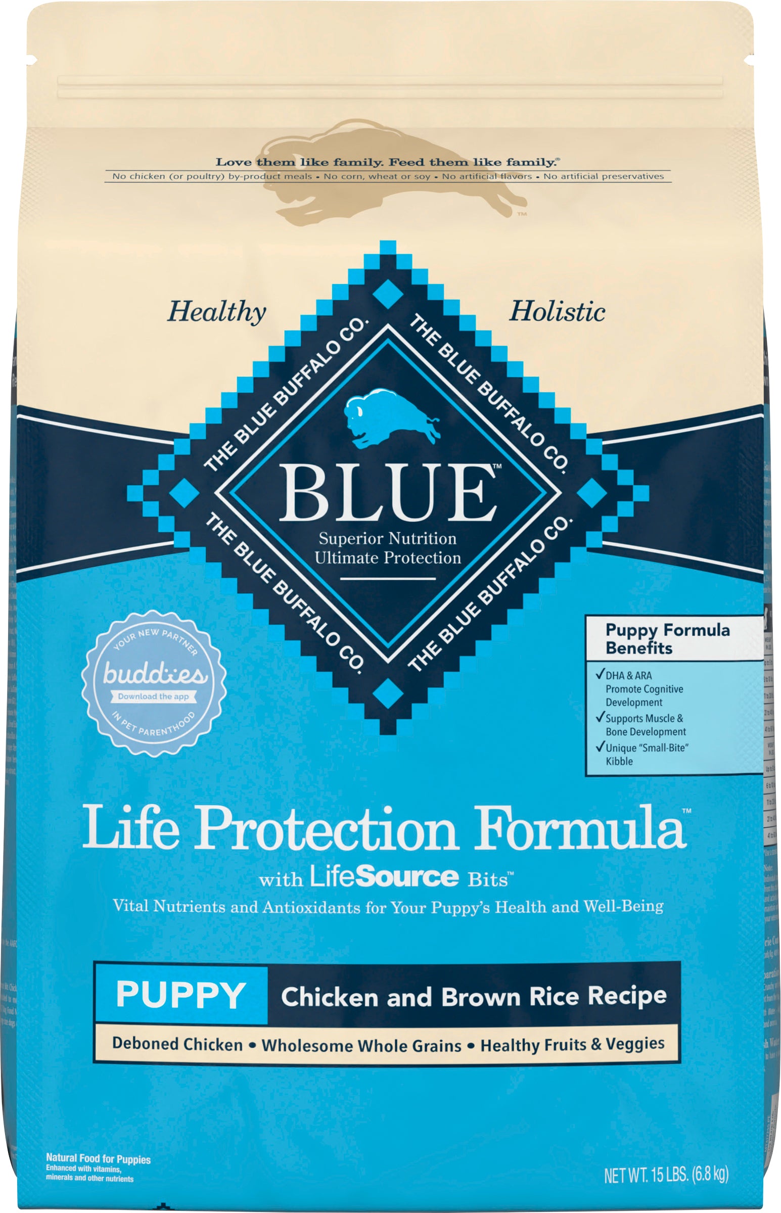 Blue Buffalo Life Protection Formula Natural Puppy Dry Dog Food, Chicken and Brown Rice 15-lb - Case of 1