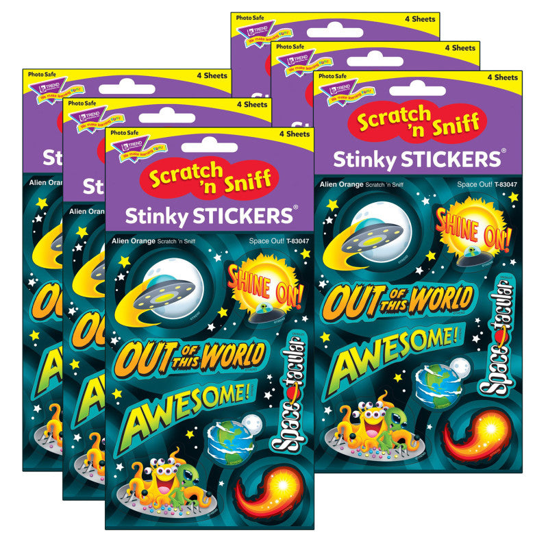 TREND - Space Out!/Alien Orange Mixed Shapes Stinky Stickers®, 32 Per Pack, 6 Packs