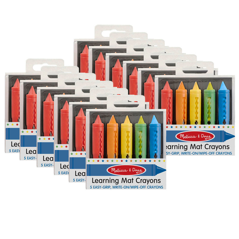 MELISSA & DOUG - Learning Mat Crayons, 5 Assorted Colors Per Pack, 12 Packs