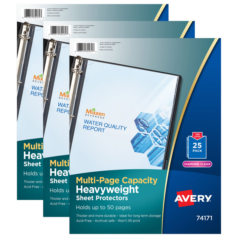 AVERY - Clear Heavyweight Multi-Page Capacity Sheet Protectors, Holds 8-1/2" x 11" Sheets, Top Load, 25 Per Pack, 3 Packs