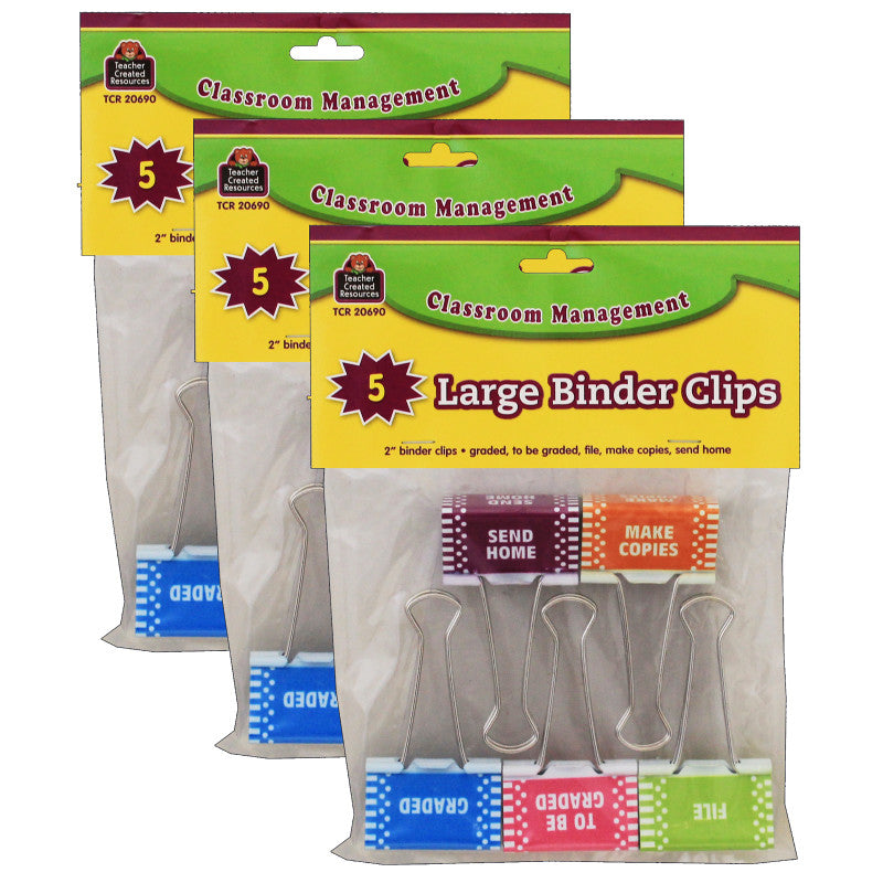 TEACHER CREATED RESOURCES - Classroom Management Large Binder Clips, 5 Per Pack, 3 Packs