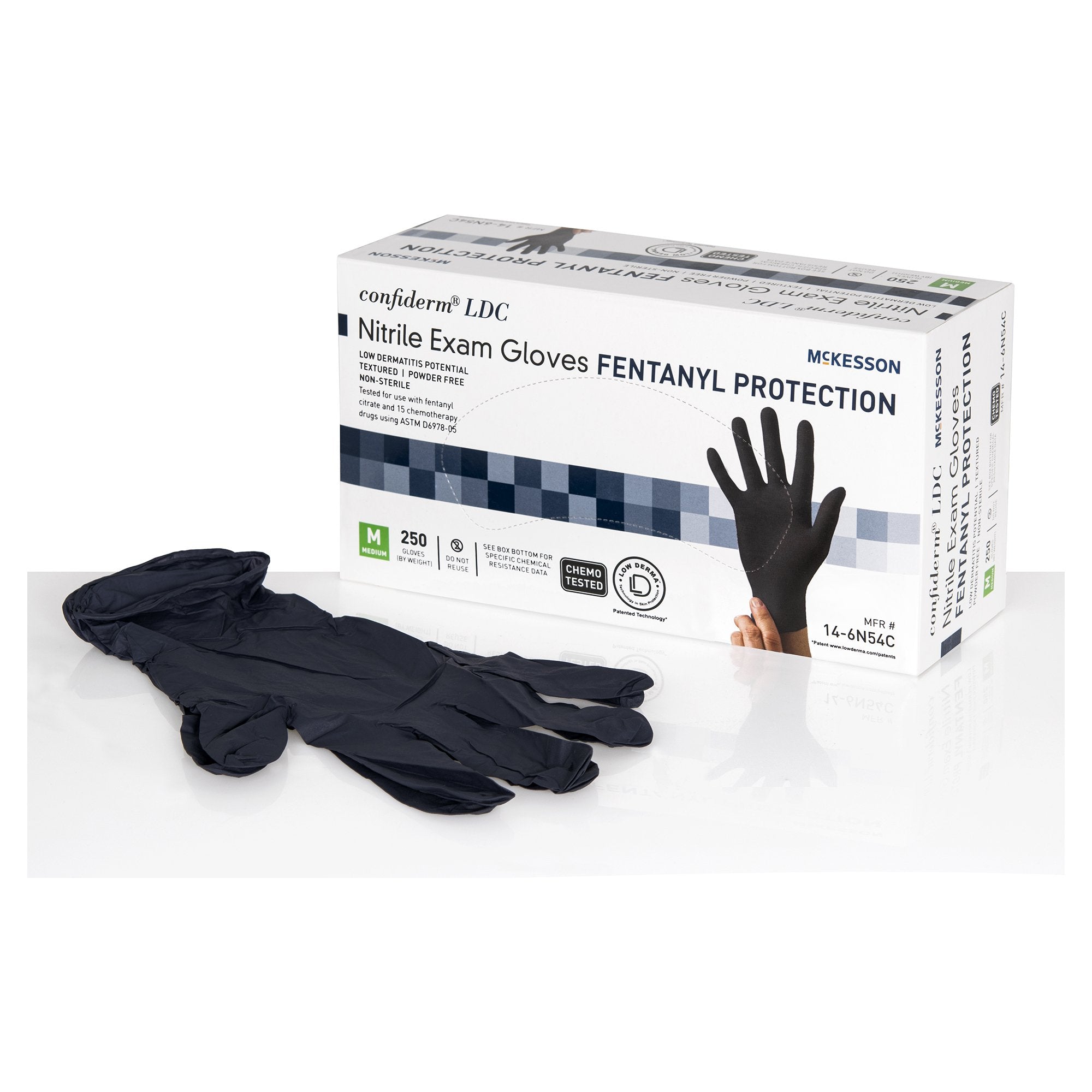 McKesson Brand - Exam Glove McKesson Confiderm® LDC Medium NonSterile Nitrile Standard Cuff Length Fully Textured Black Chemo Tested / Fentanyl Tested [2500/CS]