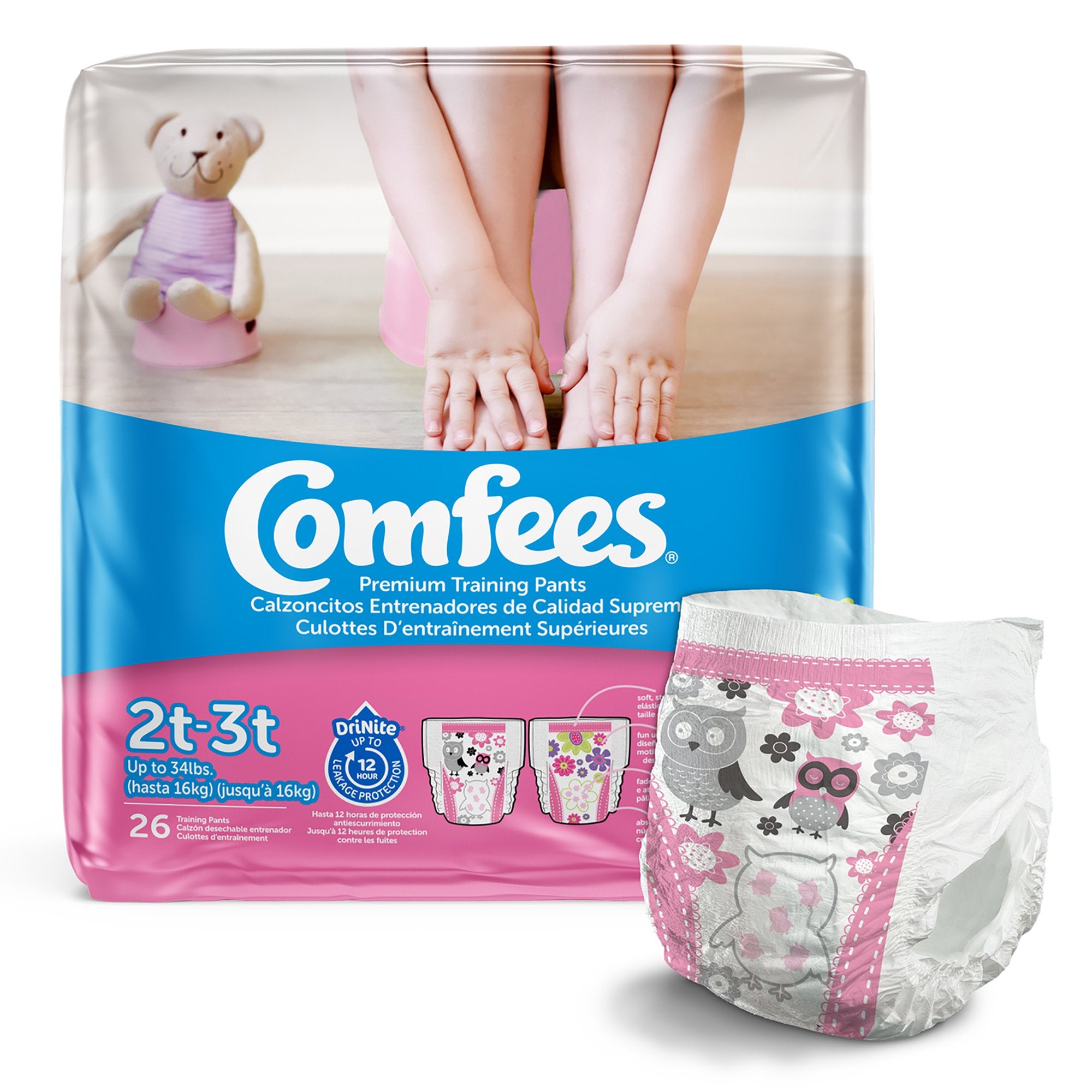 Attends Healthcare Products - Female Toddler Training Pants Comfees® Pull On with Tear Away Seams Size 2T to 3T Disposable Moderate Absorbency [156/CS] (993239_CS)