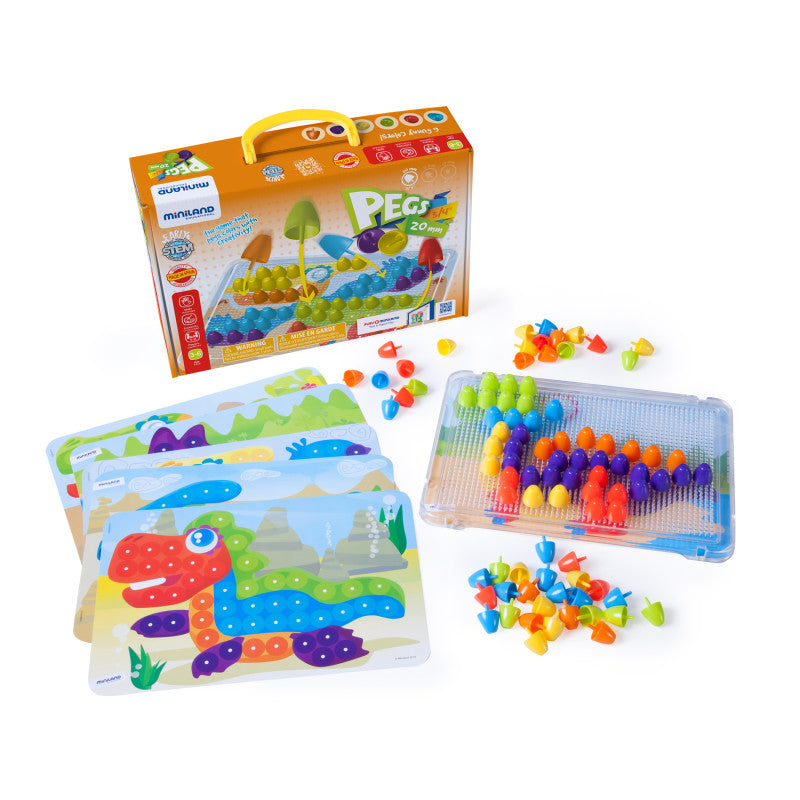 MINILAND EDUCATIONAL - Pegs & Patterns Set, Bright Colors, 90 Pieces