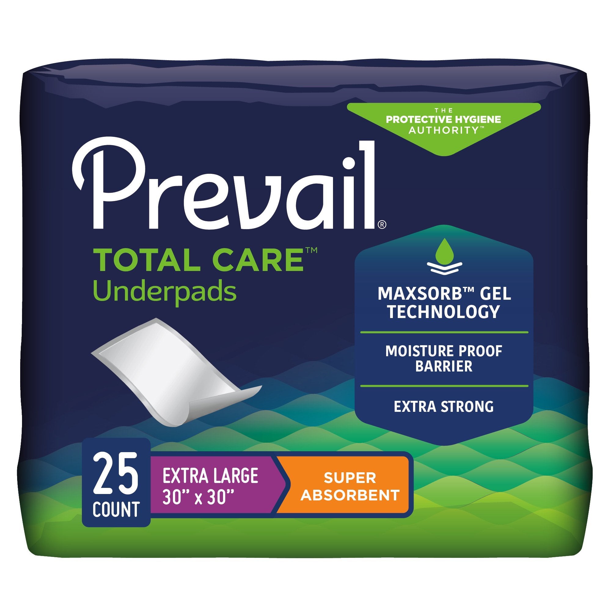First Quality - Disposable Underpad Prevail® Total Care™ 30 X 30 Inch Polyester Heavy Absorbency [25/BG]