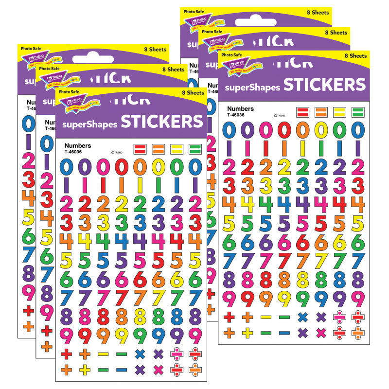 TREND - Numbers superShapes Stickers, 800 Per Pack, 6 Packs