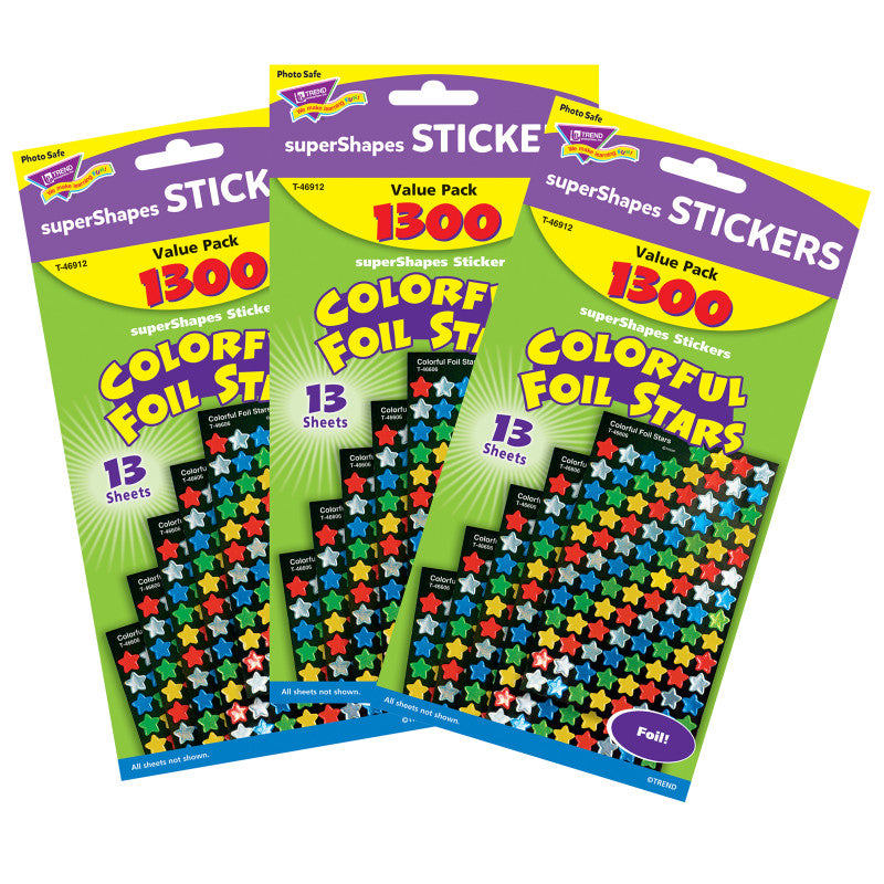 TREND - Colorful Foil Stars superShapes Value Pack, 1300 Per Pack, 3 Packs