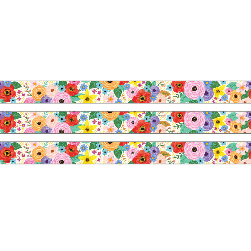 TEACHER CREATED RESOURCES - Wildflowers Straight Rolled Border Trim, 50 Feet, 3 Rolls