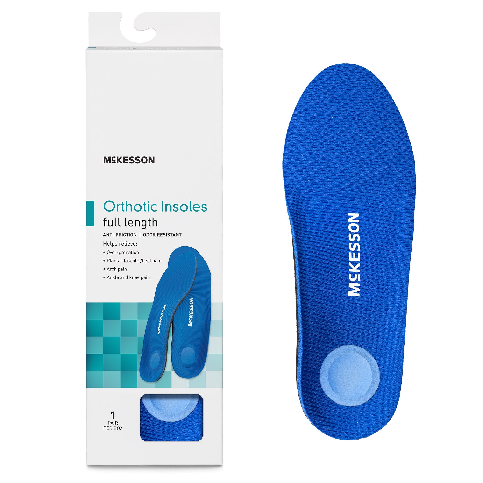 McKesson Brand - Orthotic Insoles McKesson Full Length EVA / Polyester / Polypropylene / Poron® Female 9 to 9-1/2 / Male 7 to 7-1/2 Black / Blue [1/BX]