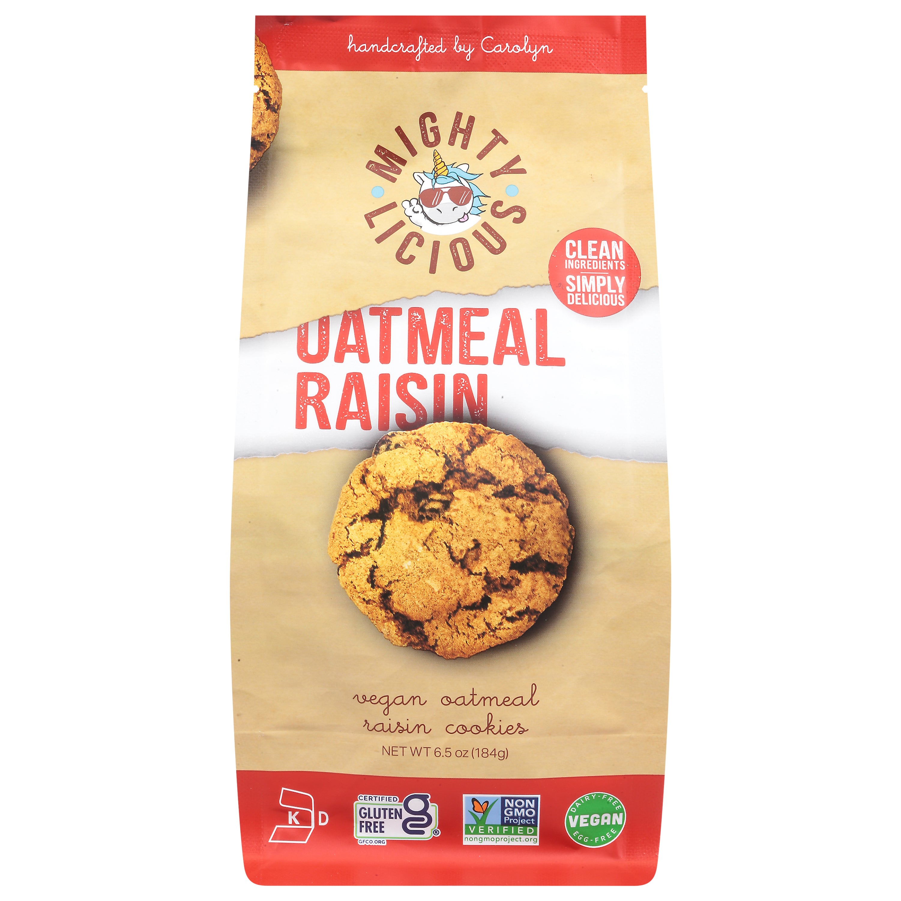 Mightylicious Vegan Oatmeal Raisin Cookies 6.5 oz - Case of 6