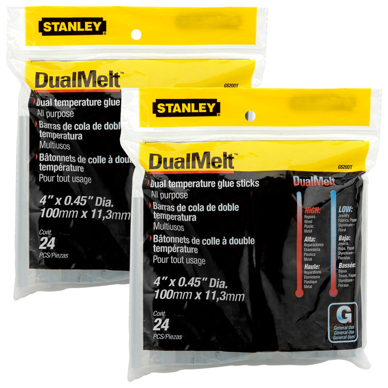 STANLEY - Dual Temperature Glue Sticks, 7/16 in x 4 in, 24 Per Pack, 2 Packs