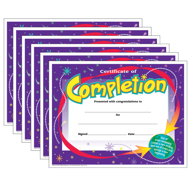 TREND - Certificate of Completion Colorful Classics Certificates, 30 Per Pack, 6 Packs
