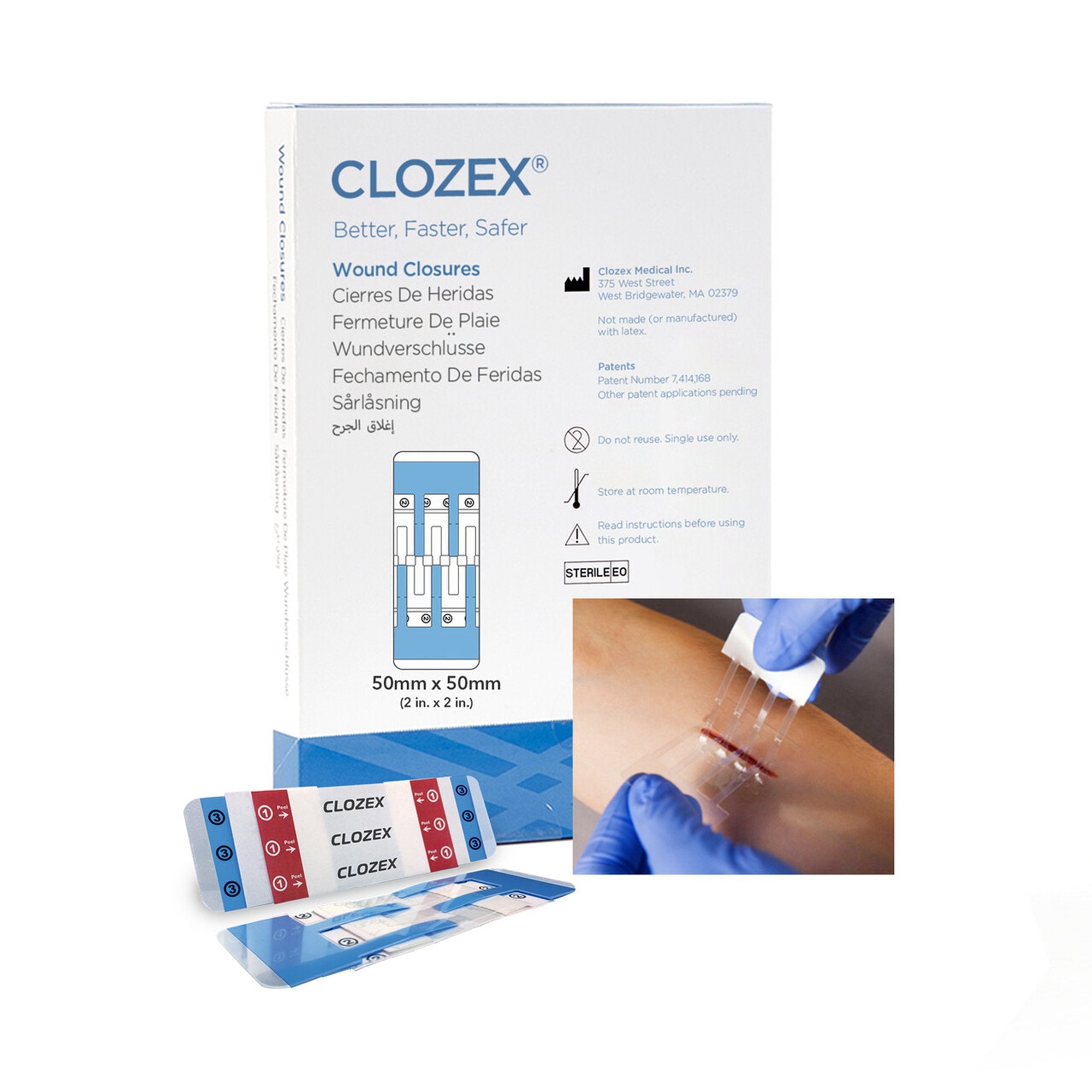 Clozex Medical Inc - Skin Closure Device Clozex® 2 X 2 Inch Polyurethane, Polyester, Medical Grade Acrylic Interlaced Closure Strip Clear [10/BX]