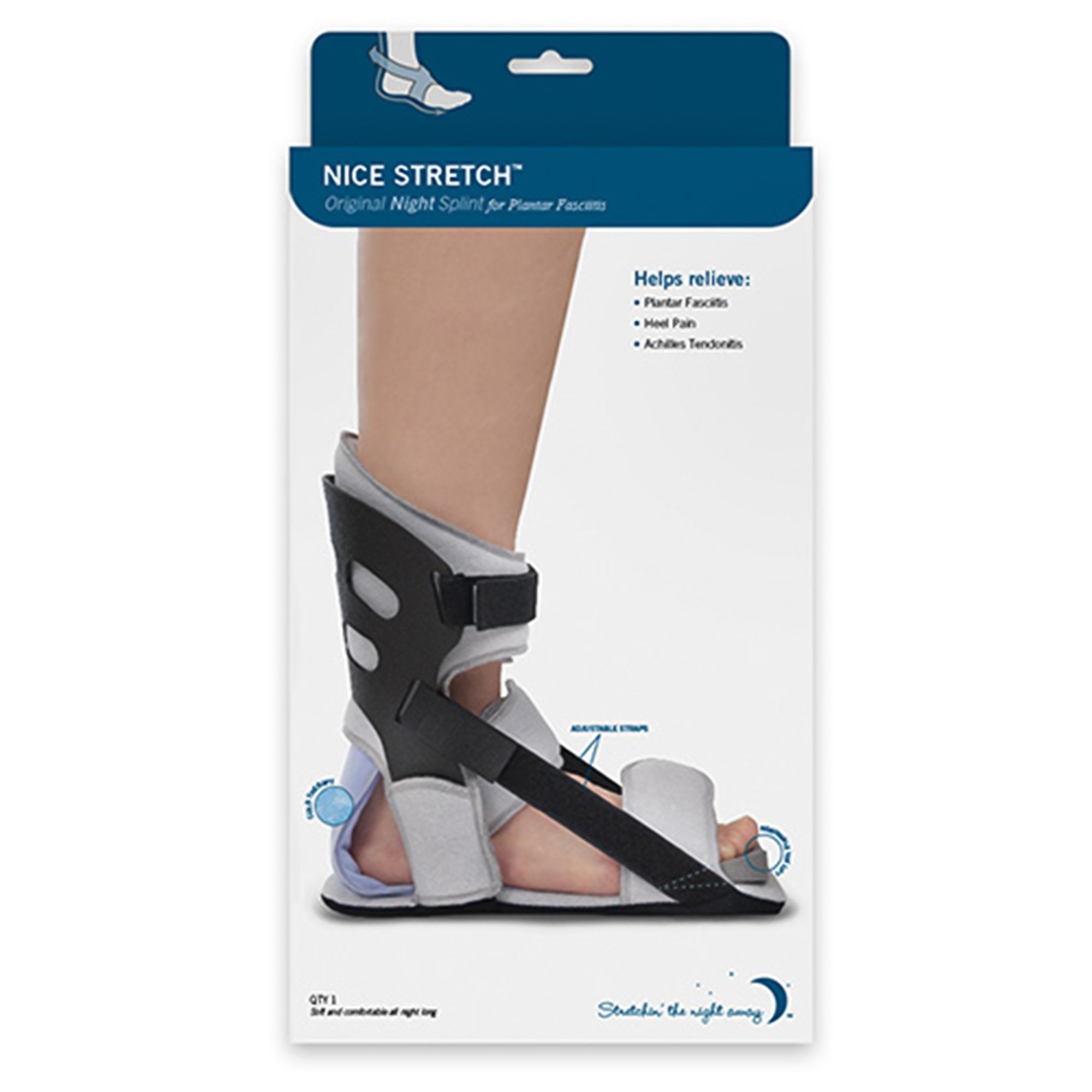 Brownmed - Plantar Fasciitis Night Splint with Ice Pack Nice Stretch® Original with Polar Ice® Medium Buckle / Hook and Loop Closure Male 5 to 8 / Female 6 to 9 Left or Right Foot [10/CS]