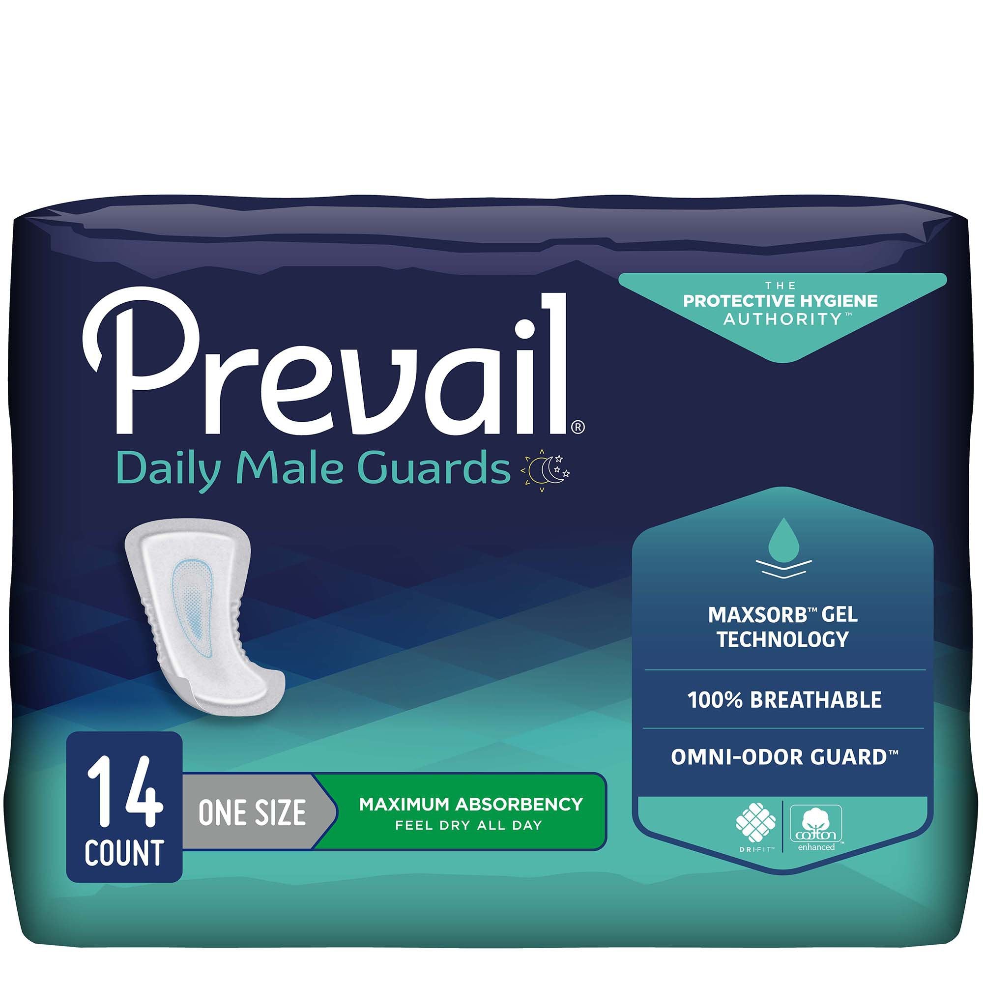 First Quality - Bladder Control Pad Prevail® Daily Male Guards 12-1/2 Inch Length Heavy Absorbency Polymer Core One Size Fits Most [126/CS]