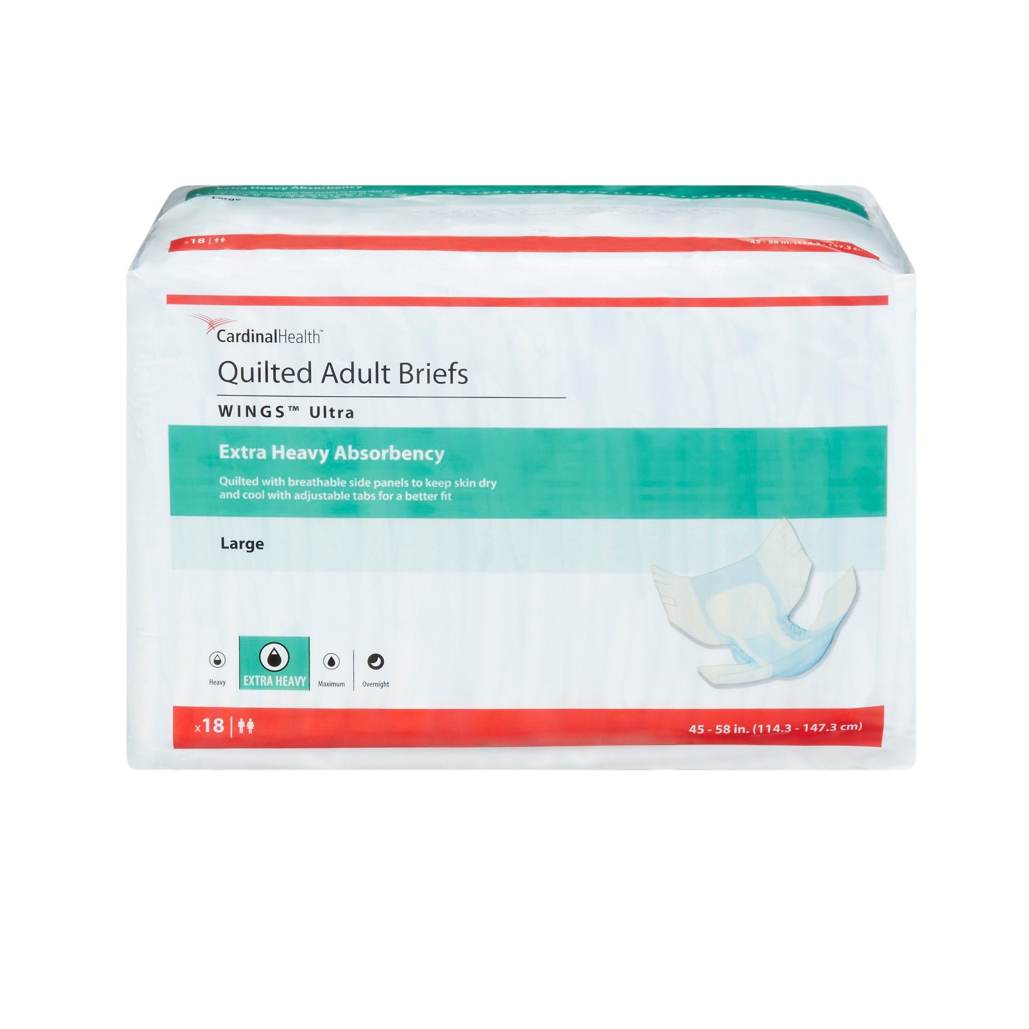 Cardinal - Unisex Adult Incontinence Brief Wings™ Ultra Large Disposable Heavy Absorbency [72/CS] (960581_CS)