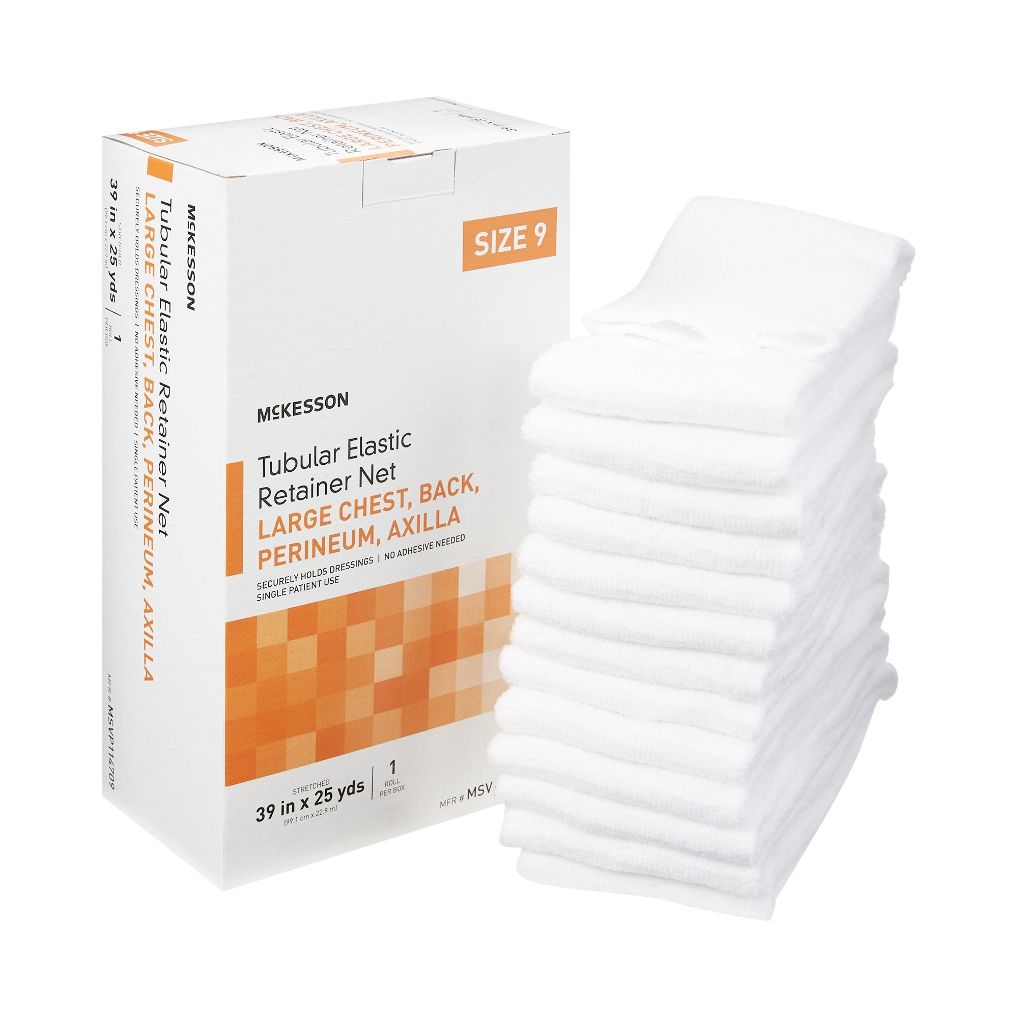 McKesson Brand - Elastic Net Retainer Dressing McKesson Tubular Elastic 39 Inch X 25 Yard (99.1 cm X 22.9 m) Size 9 White Large Chest / Back / Perineum / Axilla NonSterile [10/CS]