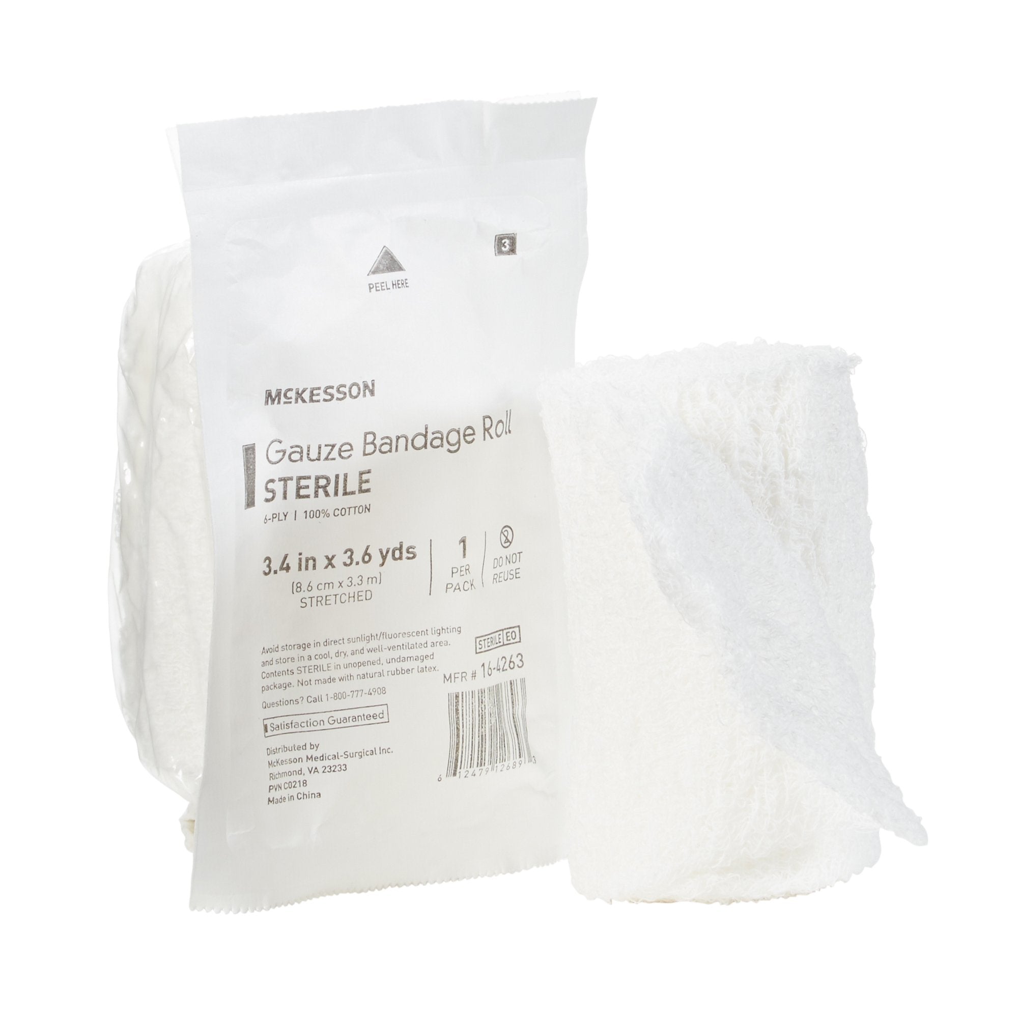 McKesson Brand - Fluff Bandage Roll McKesson 3-2/5 Inch X 3-3/5 Yard 6-Ply Sterile 1 per Pack [96/CS]