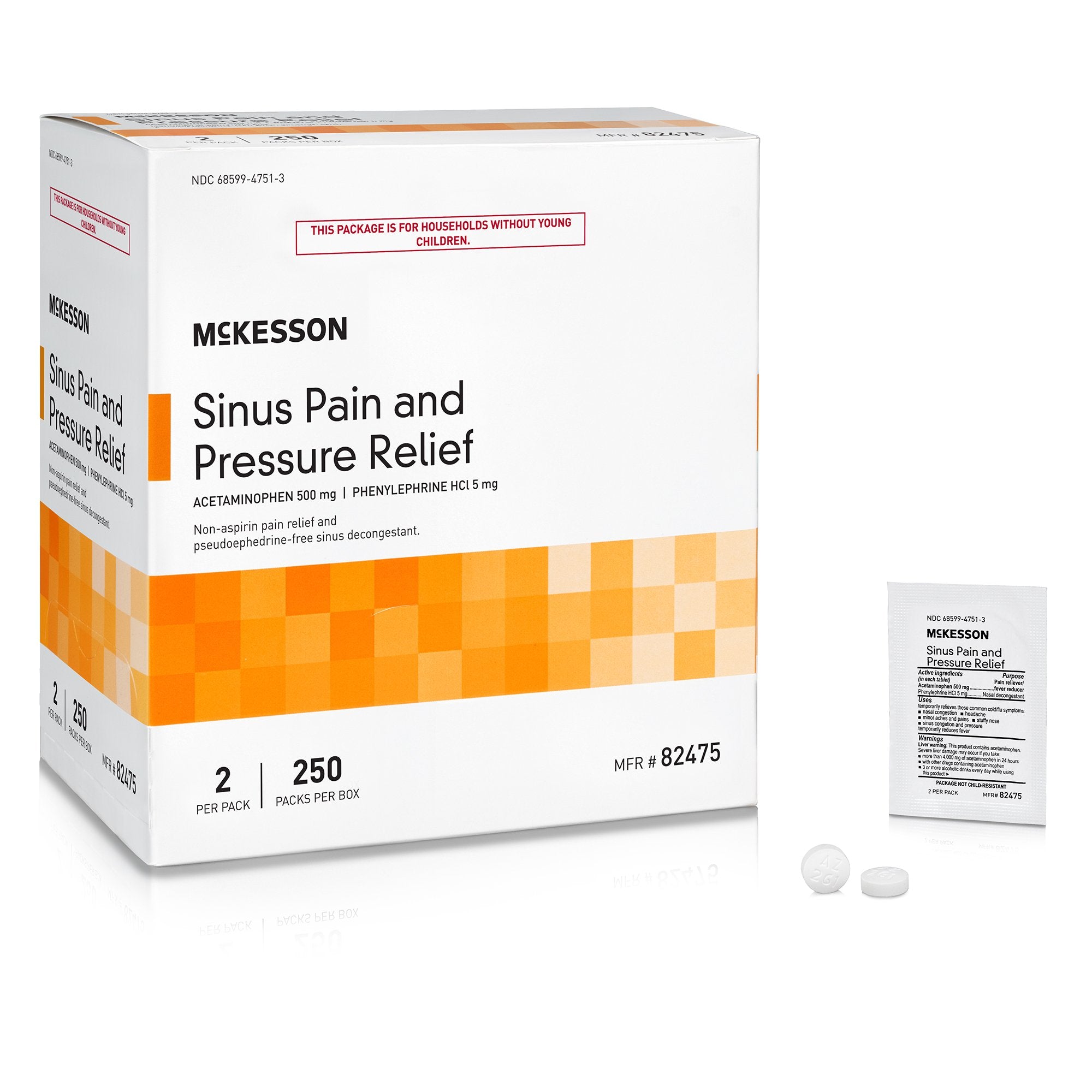 McKesson Brand - Cold and Sinus Relief McKesson Brand 500 mg - 5 mg Strength Tablet 2 per Pack [3000/CS]