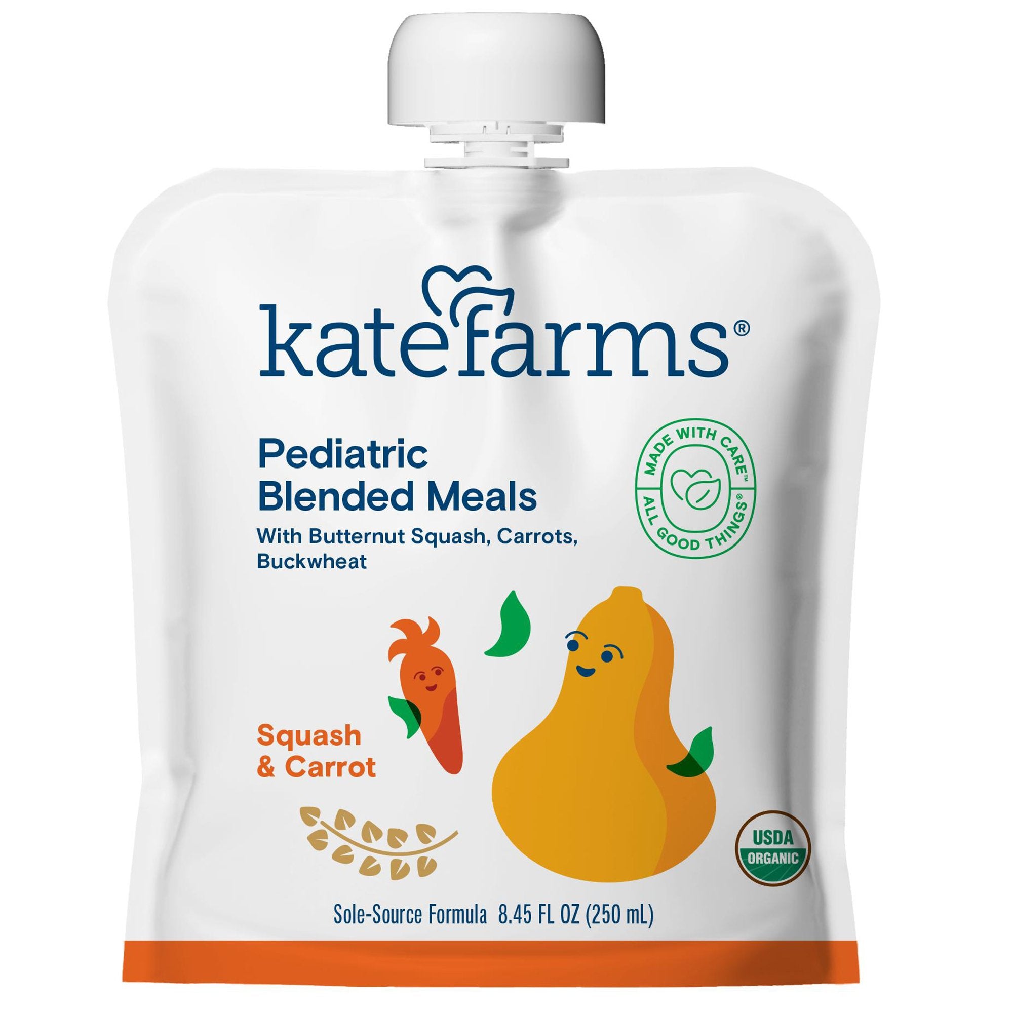 Kate Farms - Pediatric Tube Feeding Formula Kate Farms Squash / Carrot Flavor 8.45 oz. / 250 mL Pouch Liquid Organic Pea Protein [12/CS]