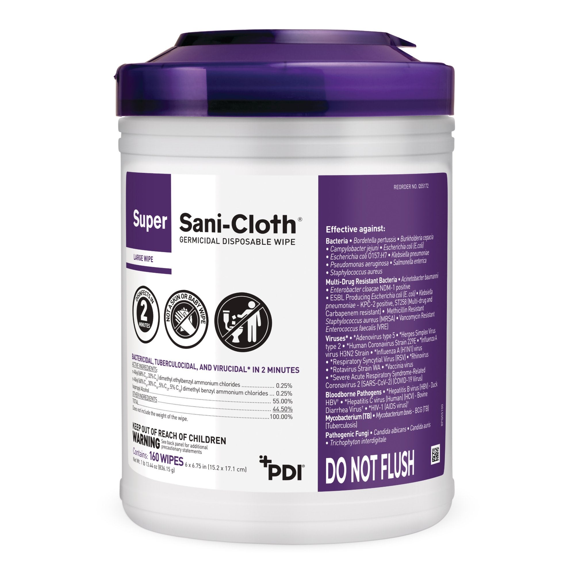 Professional Disposables - Super Sani-Cloth® Surface Disinfectant Cleaner Premoistened Germicidal Manual Pull Wipe 160 Count Canister Alcohol Scent NonSterile [1920/CS] (928732_CS)